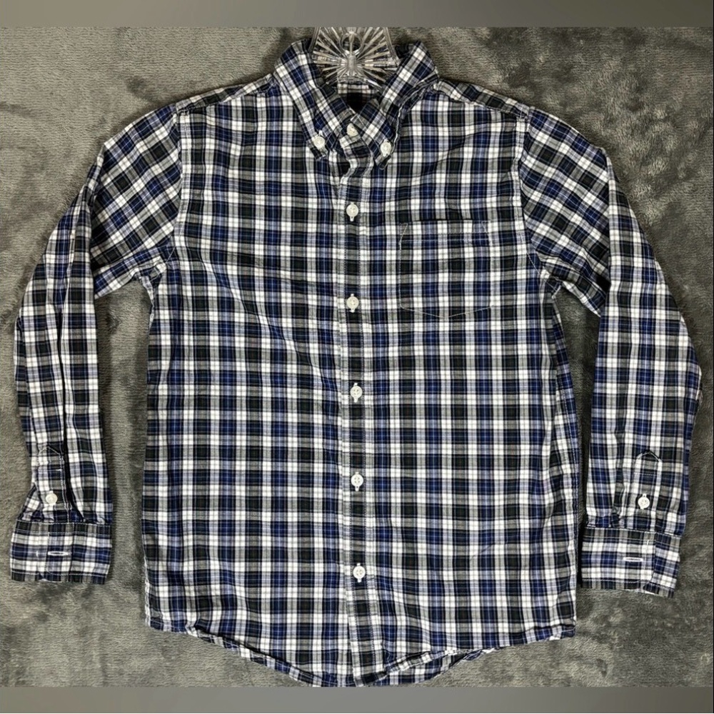 Janie and Jack Boys‎ Green/Red/Blue Plaid Poplin Button Down Long Sleeve Size 6